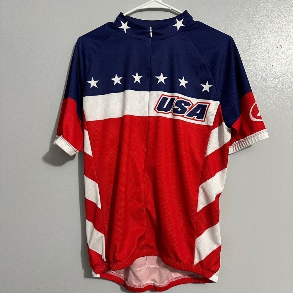 Performance Bike Red White Blue USA Cycling Jersey Shirt Size L